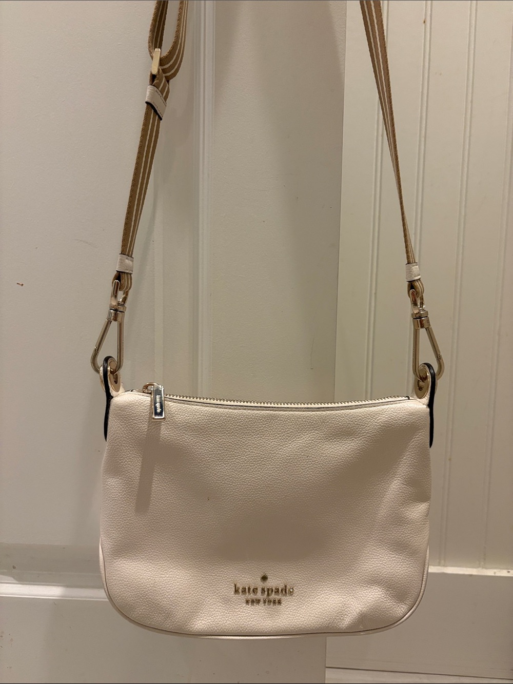 kate spade Cream Pebbled Leather Crossbody with Tan Strap